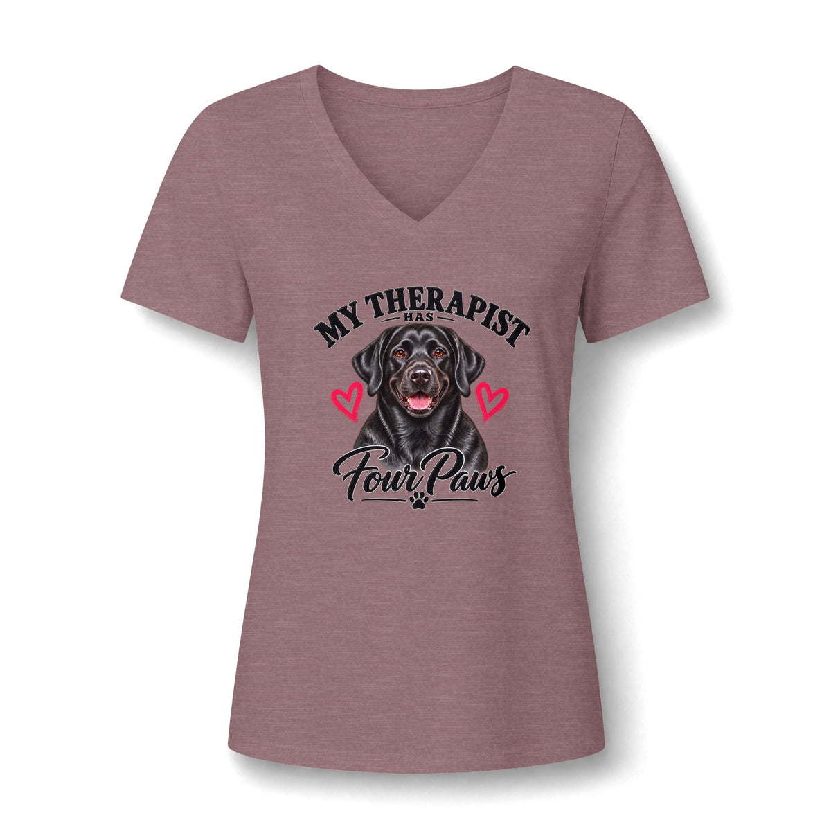 T-Shirt — "My Therapist Has Four Paws" Black Lab Dog V-Neck Tee