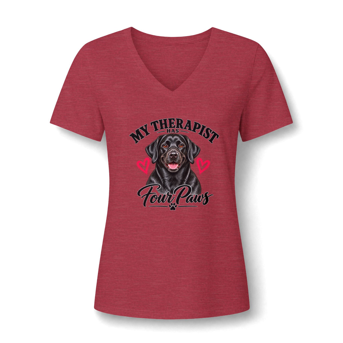 T-Shirt — "My Therapist Has Four Paws" Black Lab Dog V-Neck Tee