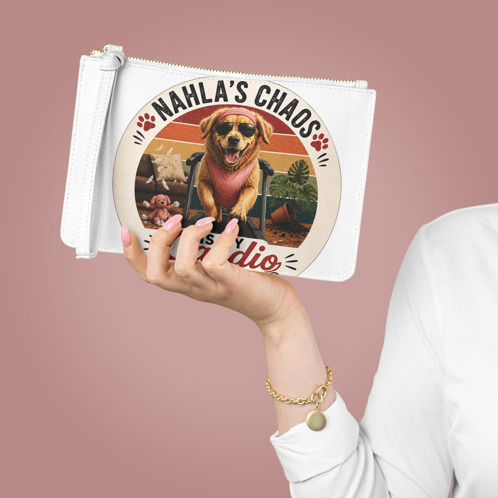 Nahla's Chaos Is My Cardio Clutch Bag | Dog Running Vintage Design
