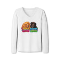 Women's Long Sleeve Dog Lover V-Neck Tee – Marky Chaos & Tuxedo Side Eye Design
