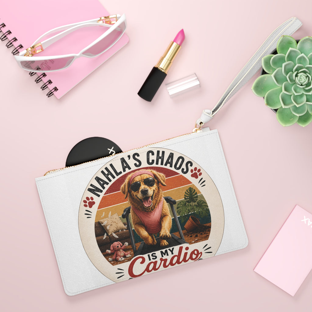 Nahla's Chaos Is My Cardio Clutch Bag | Dog Running Vintage Design