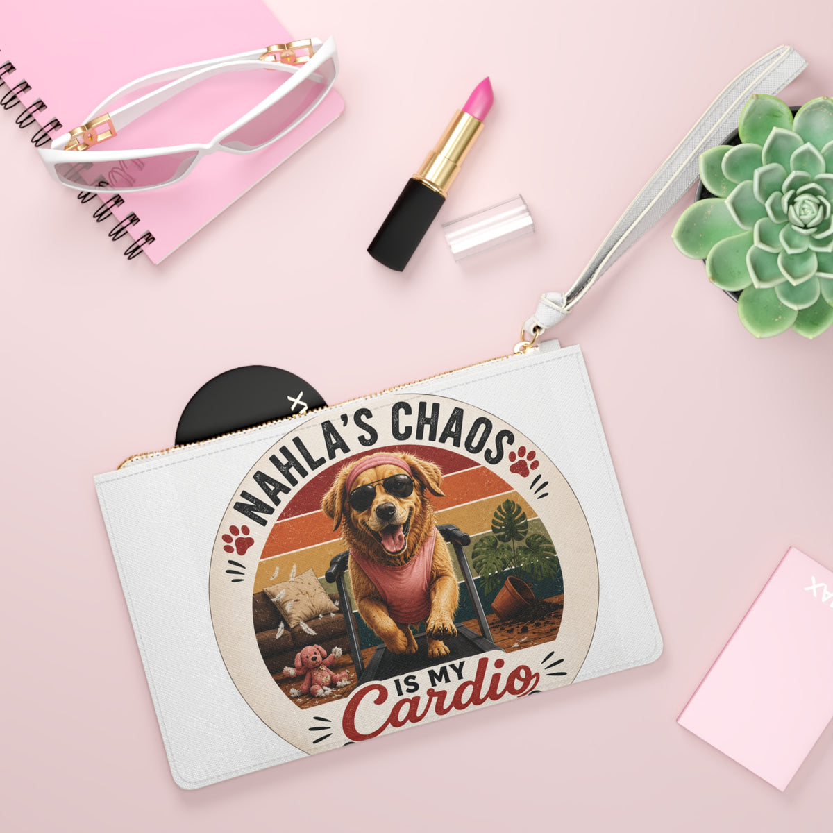 Nahla's Chaos Is My Cardio Clutch Bag | Dog Running Vintage Design