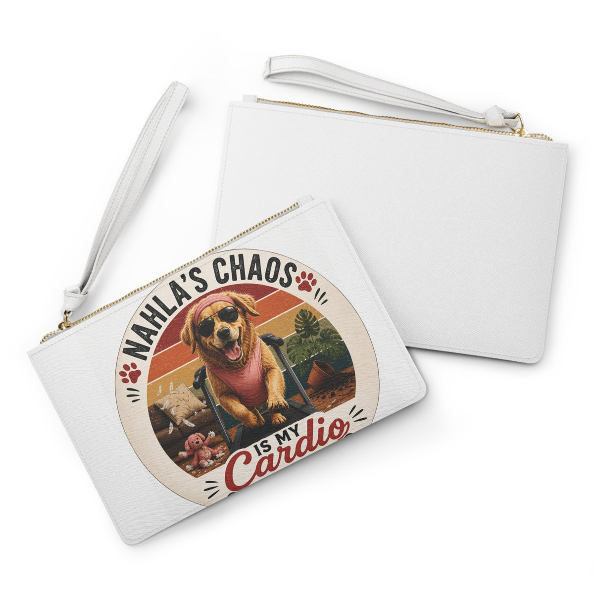 Nahla's Chaos Is My Cardio Clutch Bag | Dog Running Vintage Design