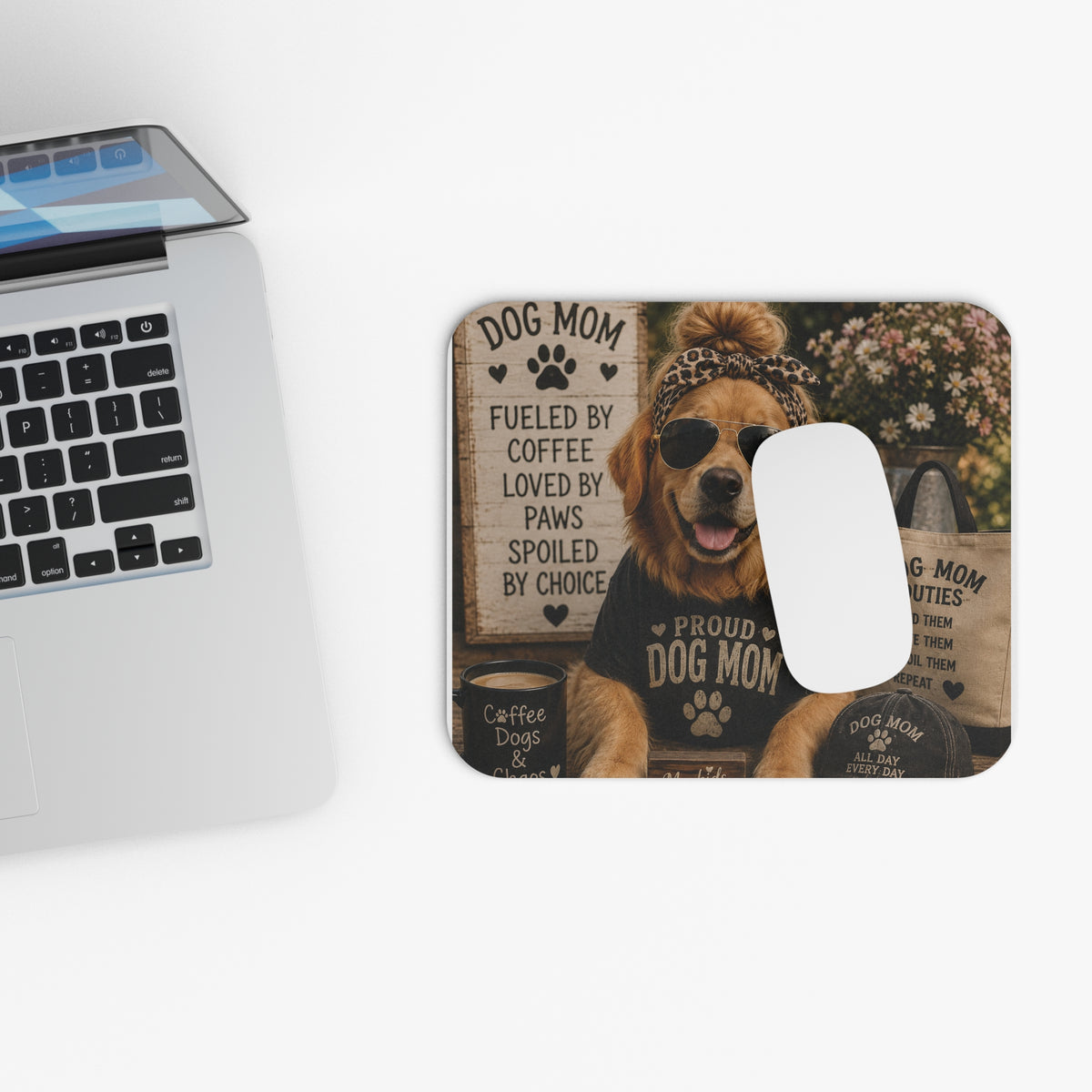 Dog Mom Proud Dog Mom Mouse Pad | Coffee Paw Print Desk Mat