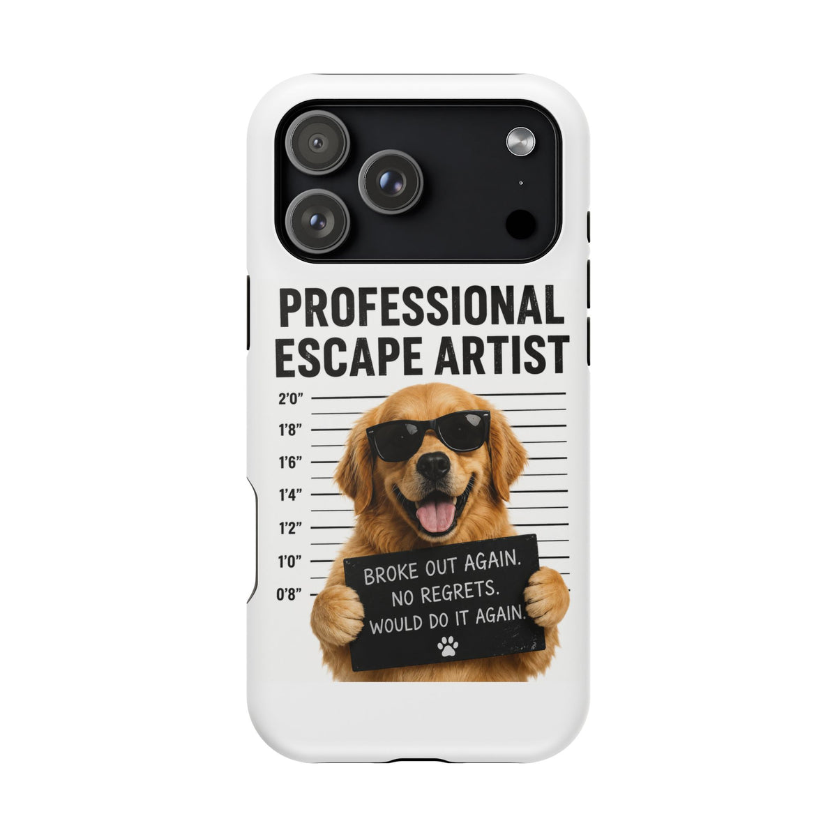 Phone Case — "Professional Escape Artist" Golden Retriever Mugshot Magnetic Impact-Resistant Case