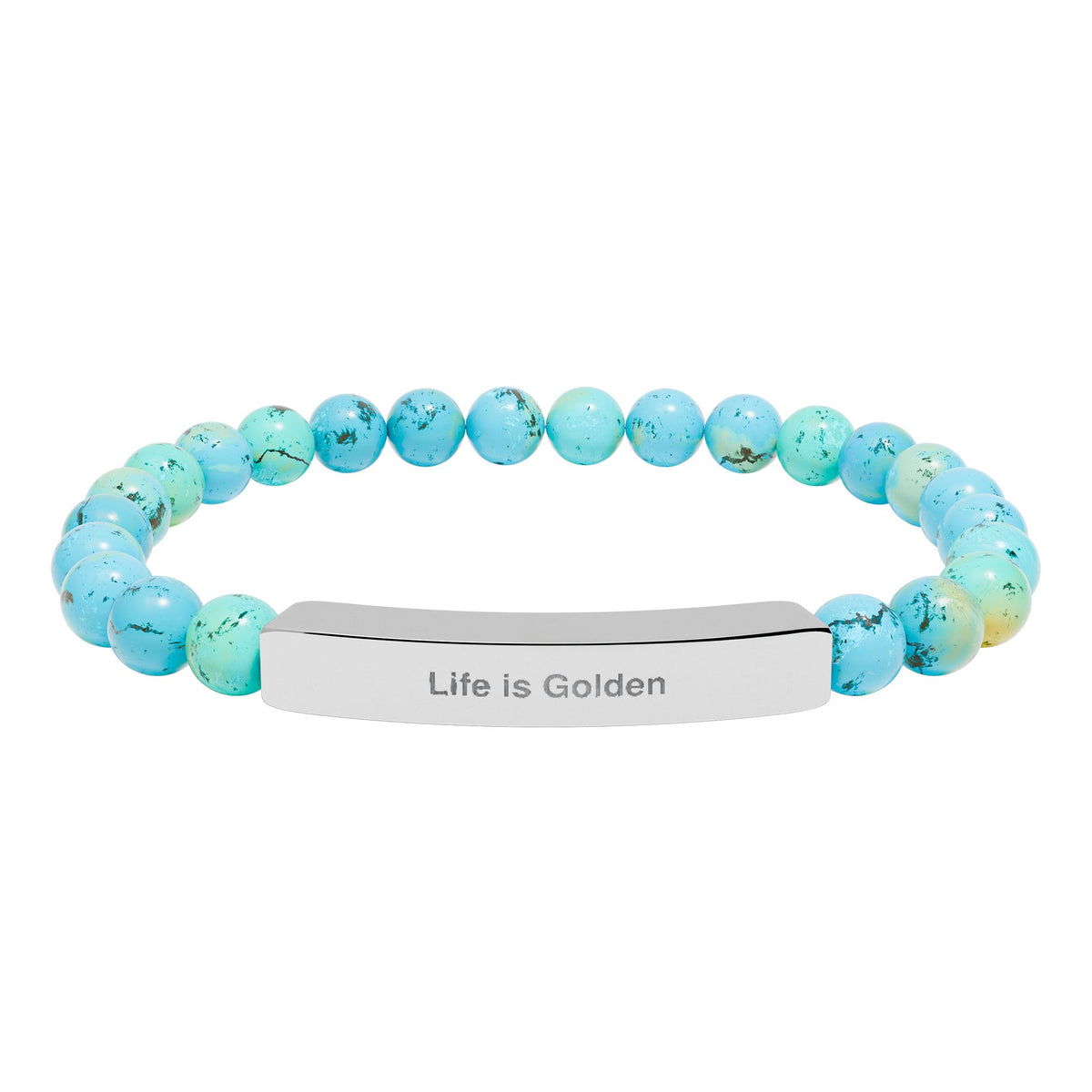 Engraved Bar Natural Stone Stretch Bracelet