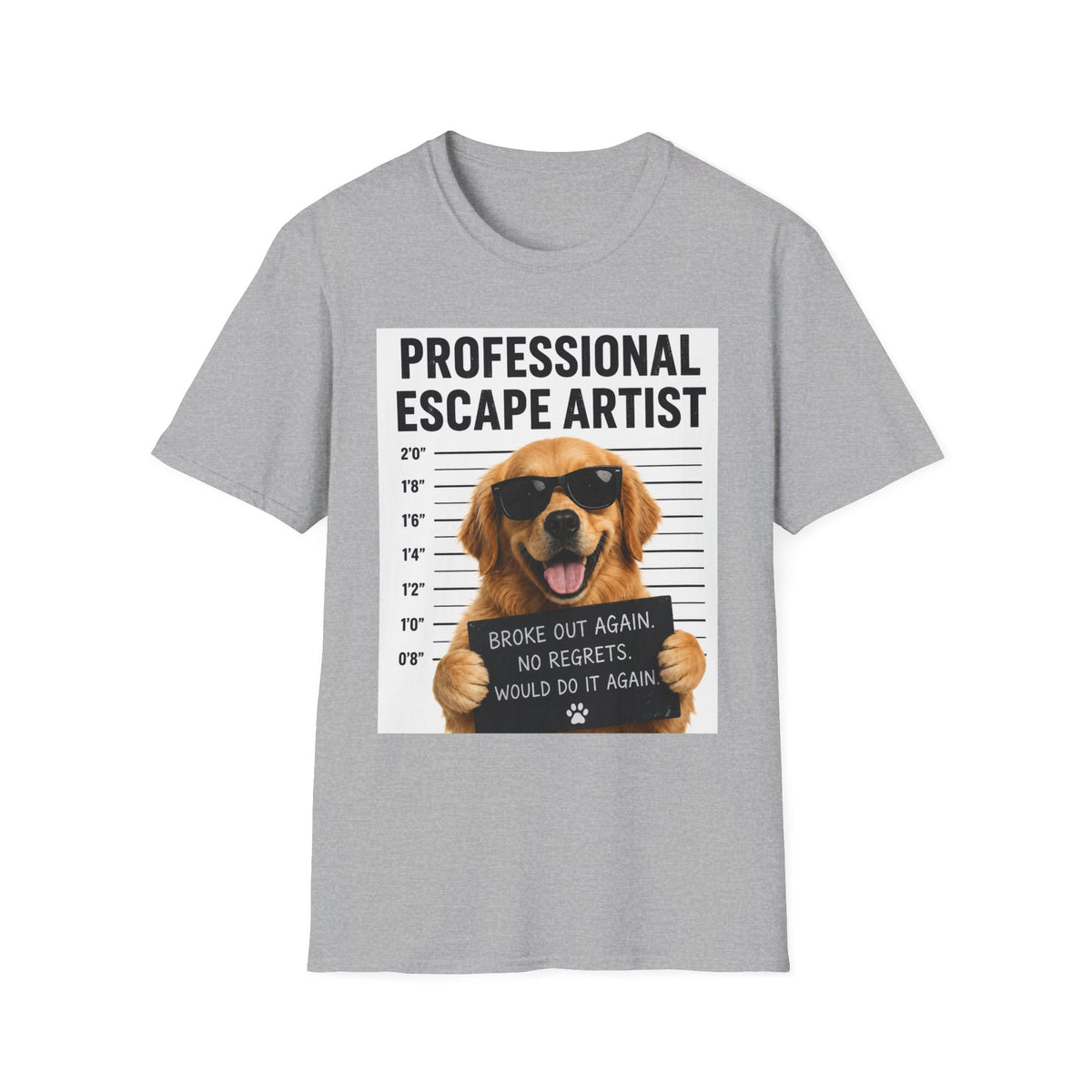 Professional Escape Artist Dog T-Shirt | Mugshot Puppy Graphic Tee