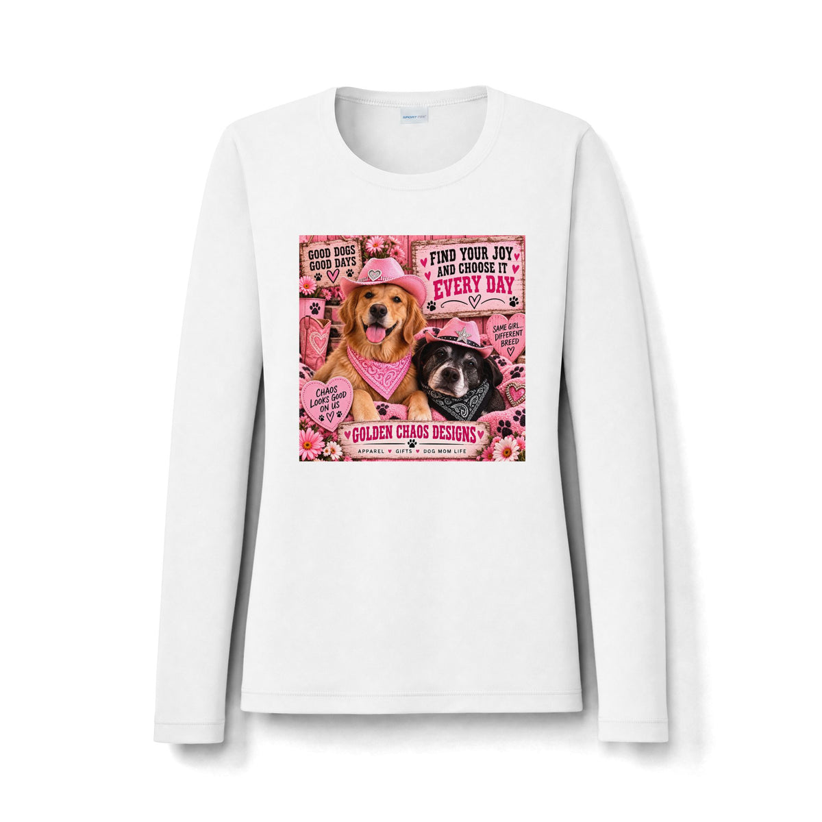 Women's Long Sleeve — 'Find Your Joy' Pink Dog Rescue Graphic