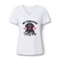 T-Shirt — "My Therapist Has Four Paws" Black Lab Dog V-Neck Tee
