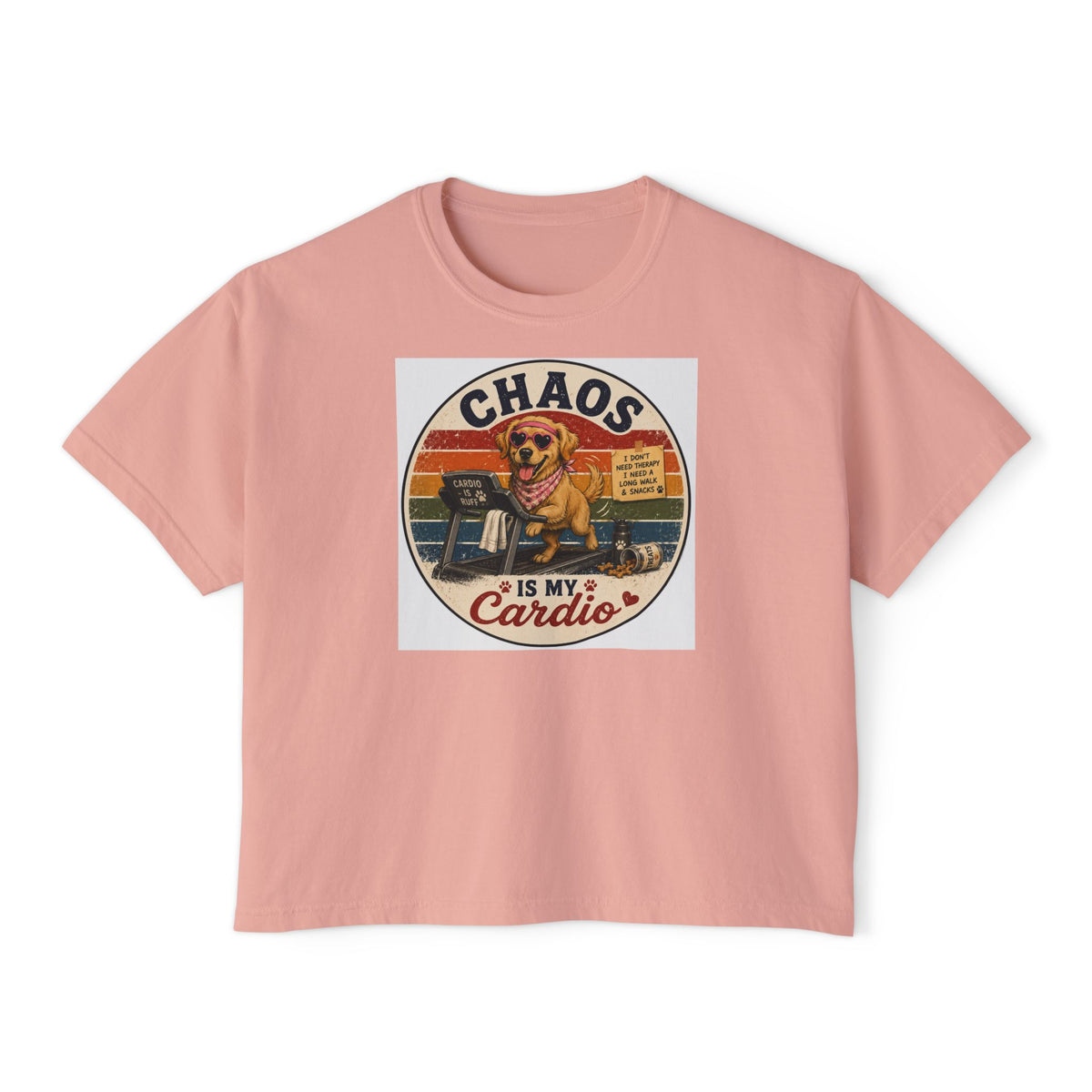 Chaos Is My Cardio Women’s Boxy Tee — Vintage Dog Chaos Workout Graphic Shirt