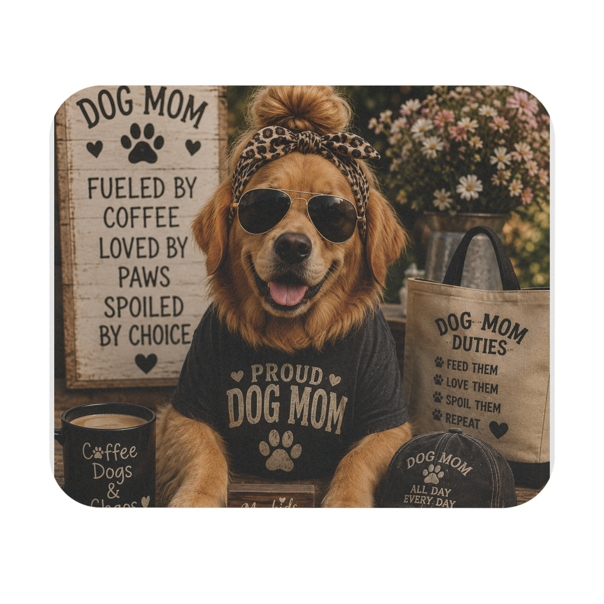 Dog Mom Proud Dog Mom Mouse Pad | Coffee Paw Print Desk Mat