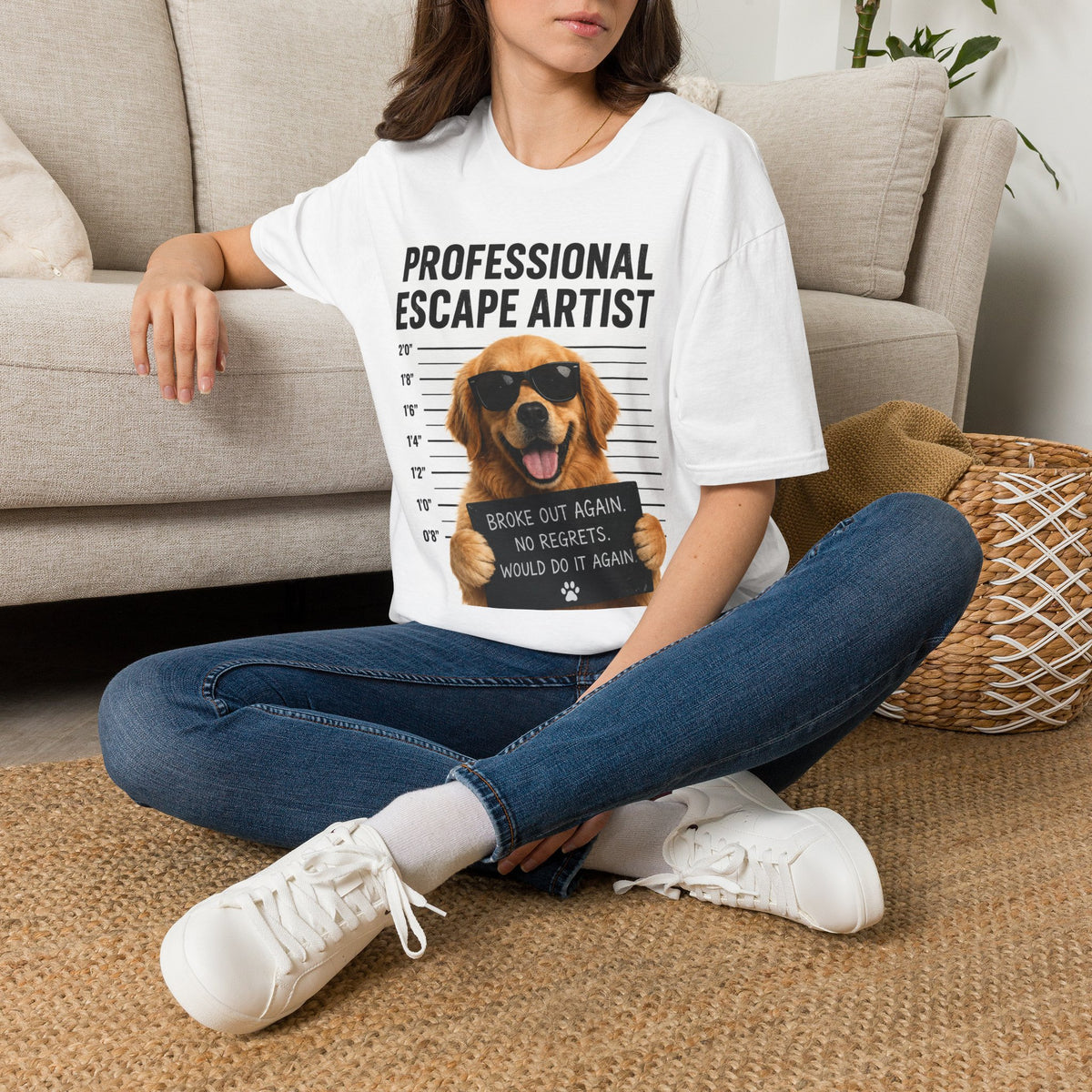 Professional Escape Artist Dog T-Shirt | Mugshot Puppy Graphic Tee