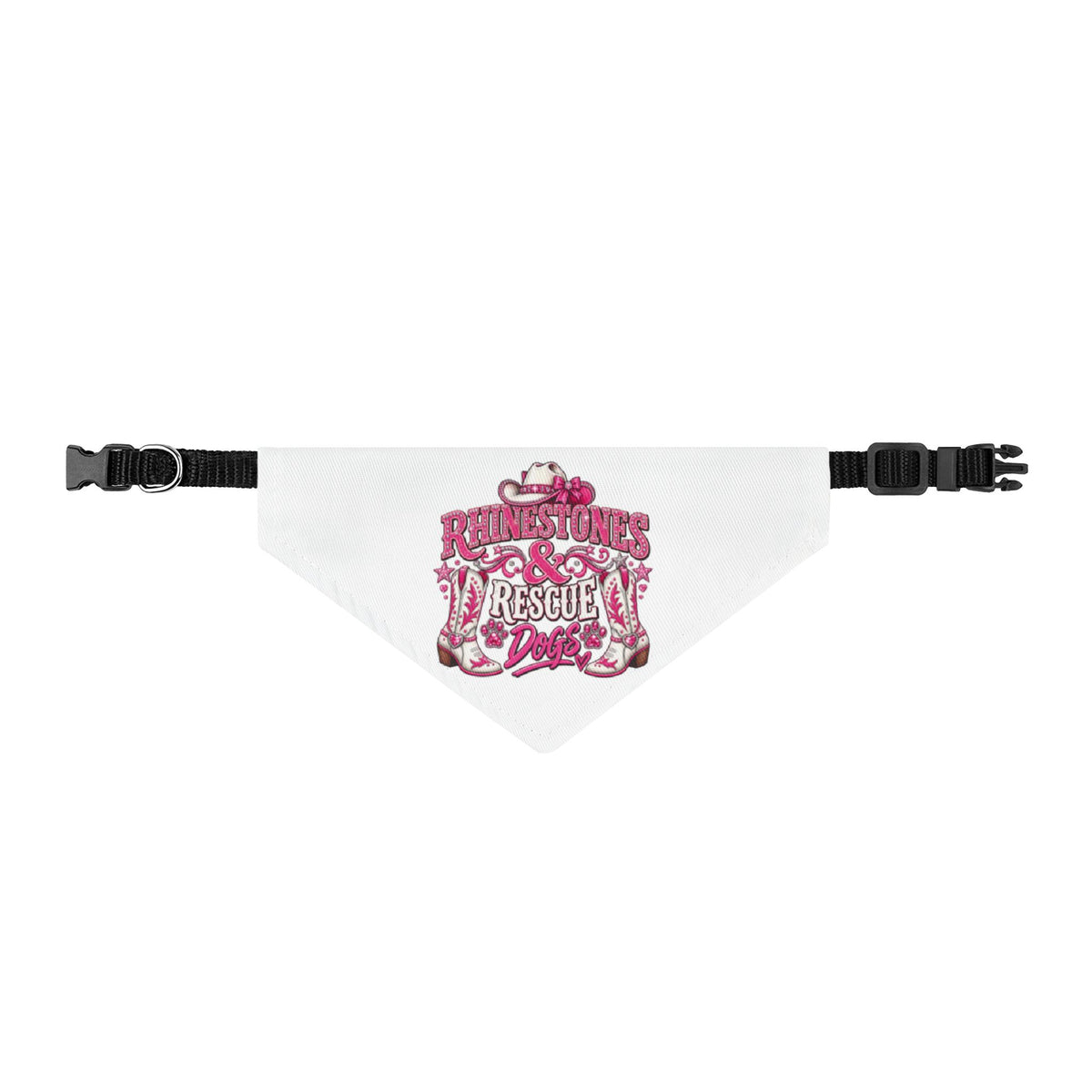 Clip-On Pet Bandana — Pink 'Rescue' Paw Print Dog Collar Accessory