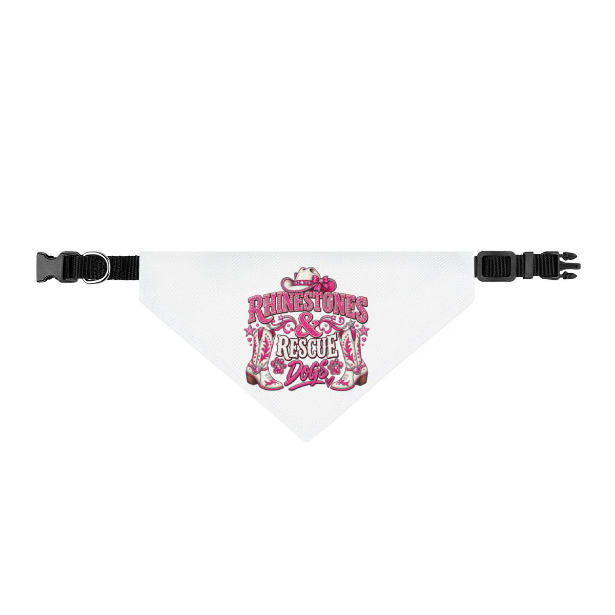 Clip-On Pet Bandana — Pink 'Rescue' Paw Print Dog Collar Accessory