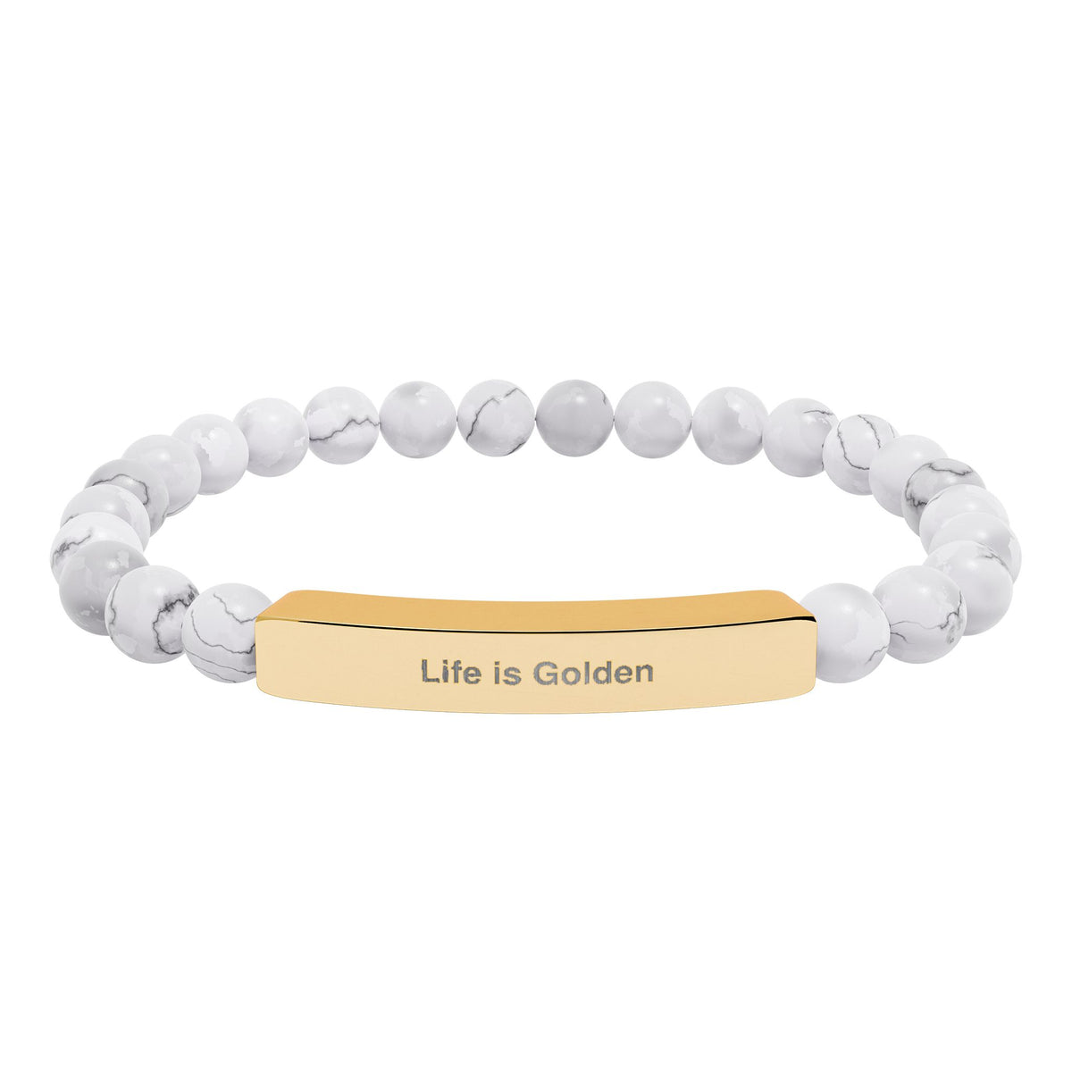 Engraved Bar Natural Stone Stretch Bracelet