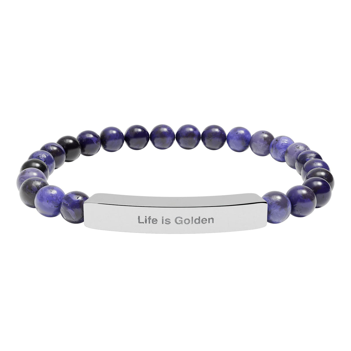 Engraved Bar Natural Stone Stretch Bracelet