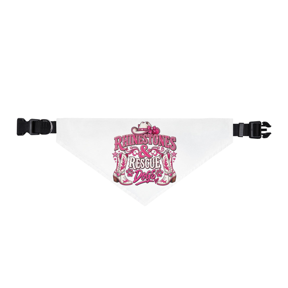 Clip-On Pet Bandana — Pink 'Rescue' Paw Print Dog Collar Accessory