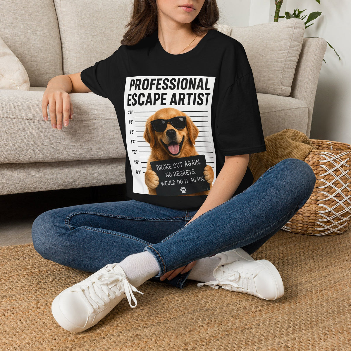 Professional Escape Artist Dog T-Shirt | Mugshot Puppy Graphic Tee