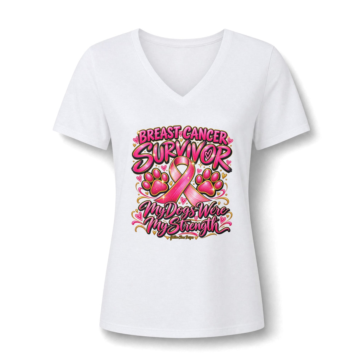 Breast Cancer Survivor Women's V-Neck Tee – My Dogs Were My Strength