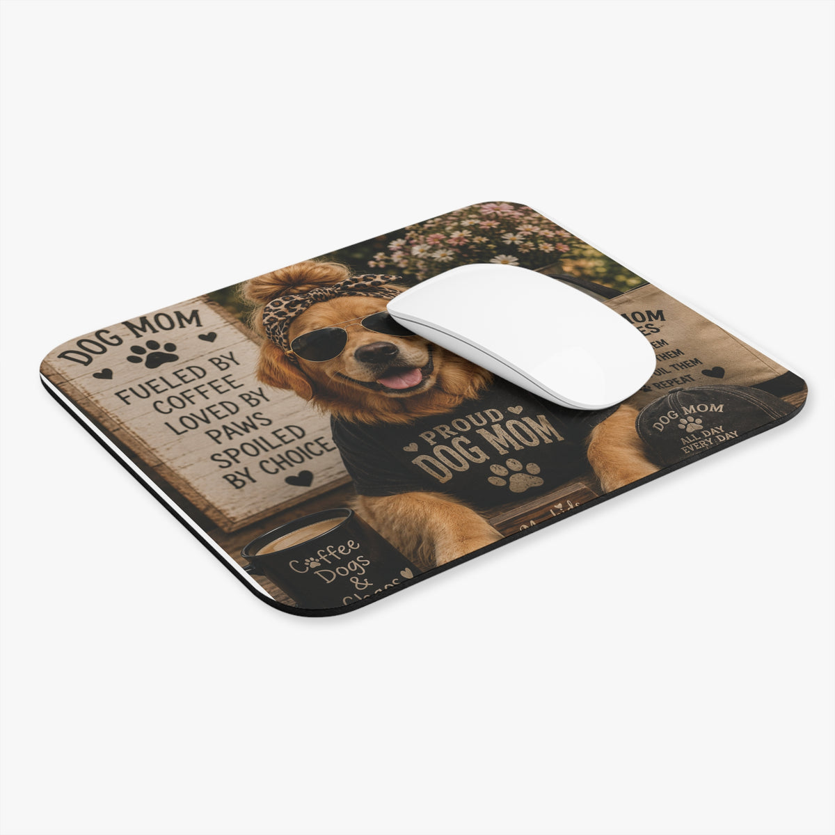 Dog Mom Proud Dog Mom Mouse Pad | Coffee Paw Print Desk Mat