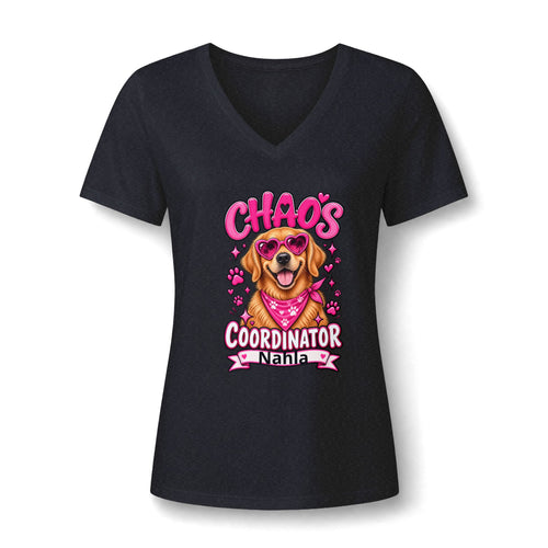 Chaos Coordinator Dog V-Neck Tee — Personalized 'Chaos Coordinator' Graphic for Women
